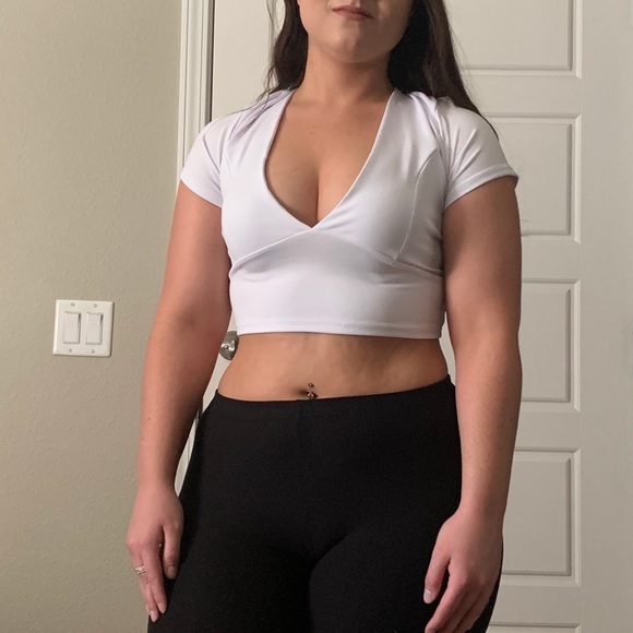 White Lace Up Back Crop Top - Picture 5 of 8
